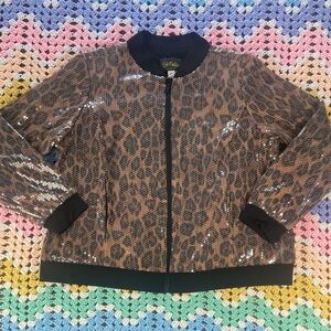 NWT New Bob Mackie Wearable Art Leopard Print Sequin Bomber Jacket Large L